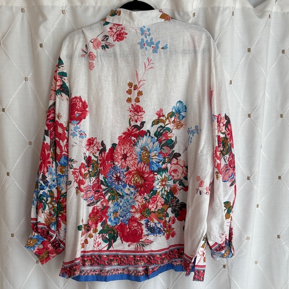 Lightweight linen blend Ivory Floral Button-Up Blouse - Bright Multi - Picture 5 of 9